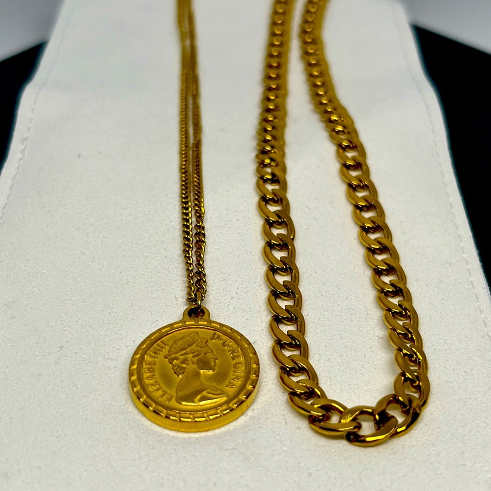 GOLD PLATED TITANIUM STEEL COIN NECKLACE